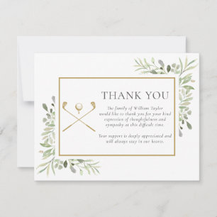 Funeral Celebration Of Life Greenery Golfer Thank You Card