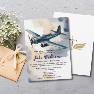 Funeral Celebration of Life Memorial Aeroplane Blu Invitation