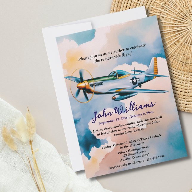 Funeral Celebration of Life Memorial P-51 Aeroplan Invitation (Creator Uploaded)