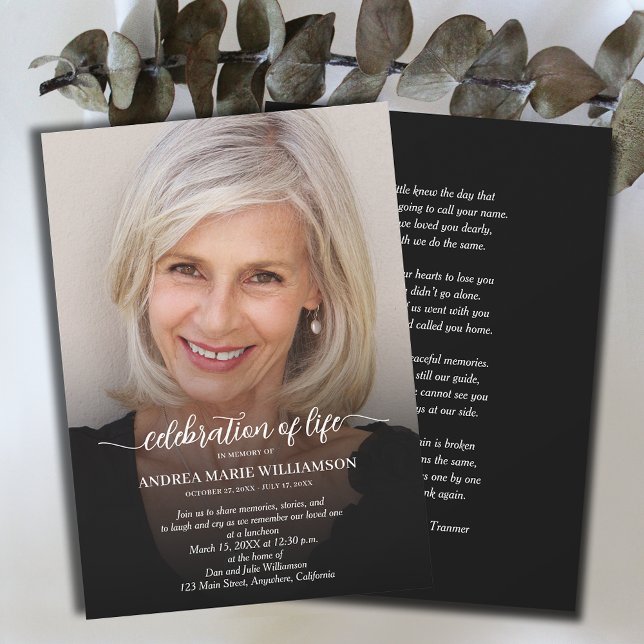 Funeral Celebration of Life Photo Invitation (Funeral Celebration of Life Photo Invitations with poem, prayer, obituary, or your choice on back)