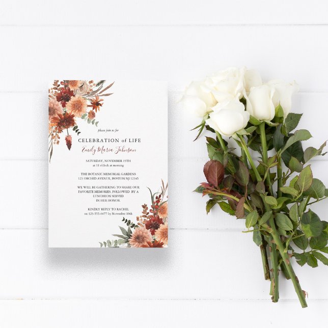 Funeral Celebration of Life Terracotta Invitation (Creator Uploaded)