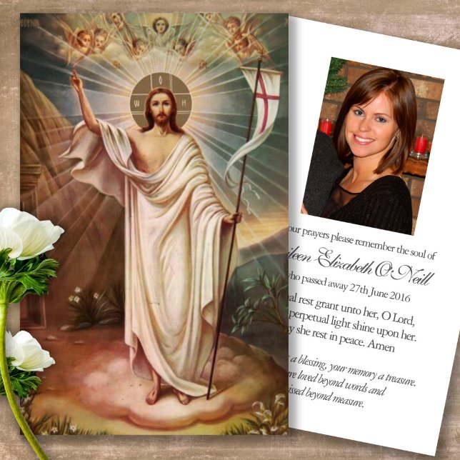 Funeral Christ Resurrection Prayer Sympathy Cards (catholic, religious, celebration of life, in loving memory of, prayer cards for bereavement)