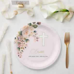 Funeral Christian Photo Elegant Rose Paper Plate
