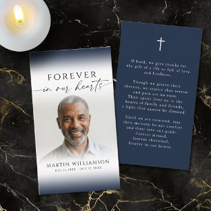 Funeral Cross Forever Hearts Photo Prayer Card