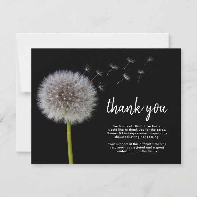 Funeral Dandelion Thank You | Bereavement Wishes (Front)