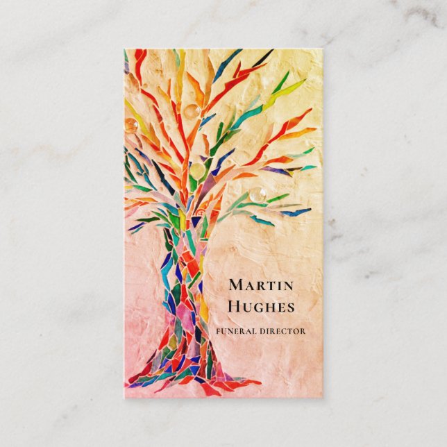 Funeral Director Tree Of Life Beige Business Card (Front)