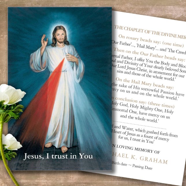 Funeral Divine Mercy Chaplet Prayer Sympathy Cards (catholic, religious, celebration of life, in loving memory of, prayer cards for bereavement)