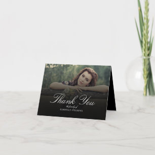 Funeral Elegant Black Thank You Photo Card