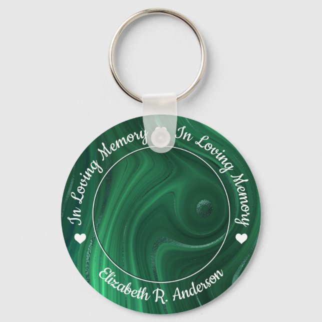 Funeral Emerald Green Marble Photo Memorial Key Ring (Front)