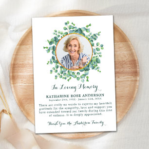 Funeral Eucalyptus Greenery Sympathy Photo Thank You Card