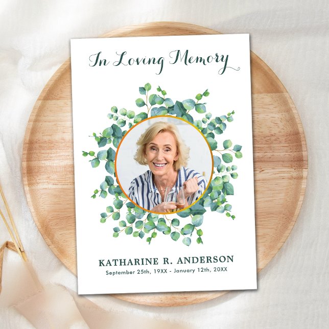 Funeral Eucalyptus Memorial Photo Sympathy  Thank You Card (Creator Uploaded)