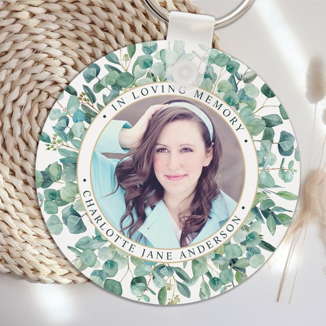 Funeral Eucalyptus Personalized Photo Memorial Key Ring (Creator Uploaded)