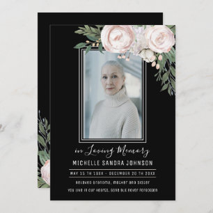 Funeral Floral Black Photo Memorial Prayer Card