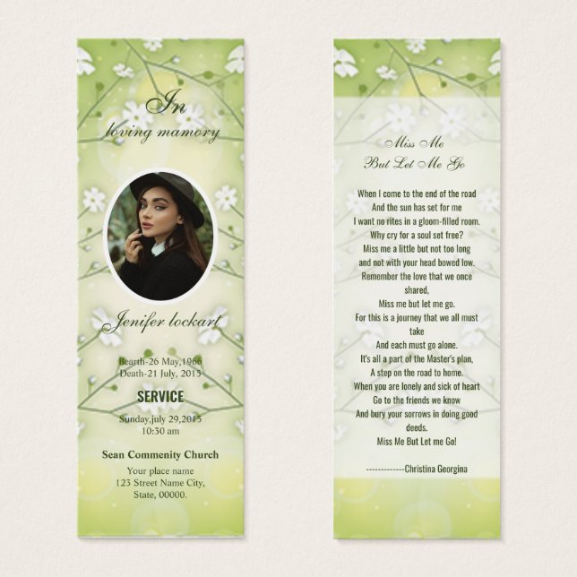 Funeral Floral Bookmark Template (Front & Back)
