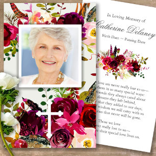 Funeral Floral Bordo & Cross Prayer Sympathy Cards