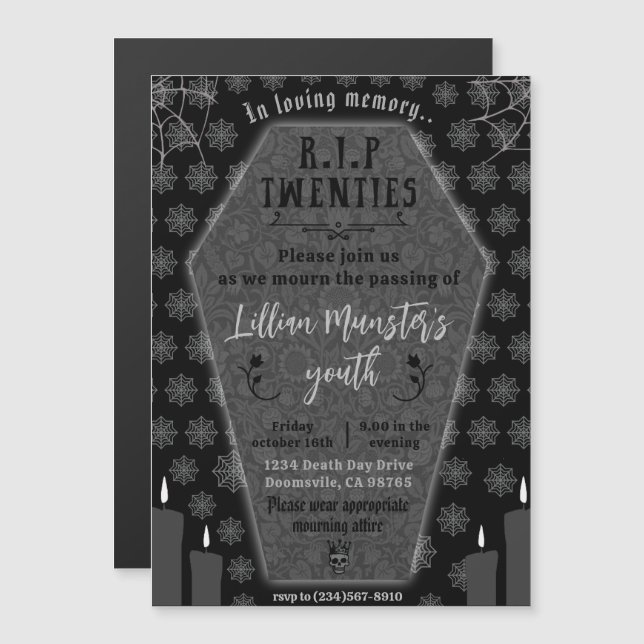 Funeral for my youth Death to my 20s 30th birthday Magnetic Invitation (Front/Back)