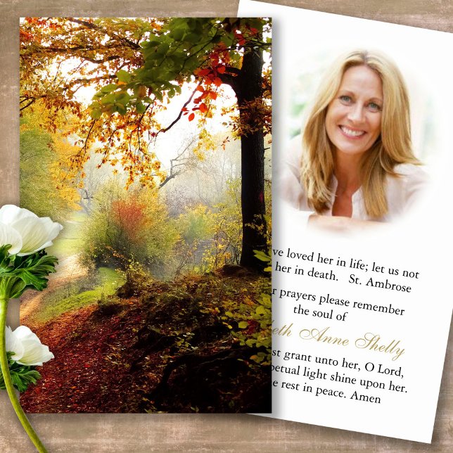 Funeral Forest Memorial Prayer Sympathy Cards (Forever in our hearts, celebration of life, in loving memory of, prayer cards for bereavement)