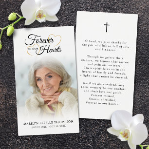 Funeral Forever Hearts Cross Photo Prayer Card