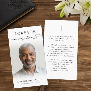 Funeral Forever Hearts Photo Cross Prayer Card