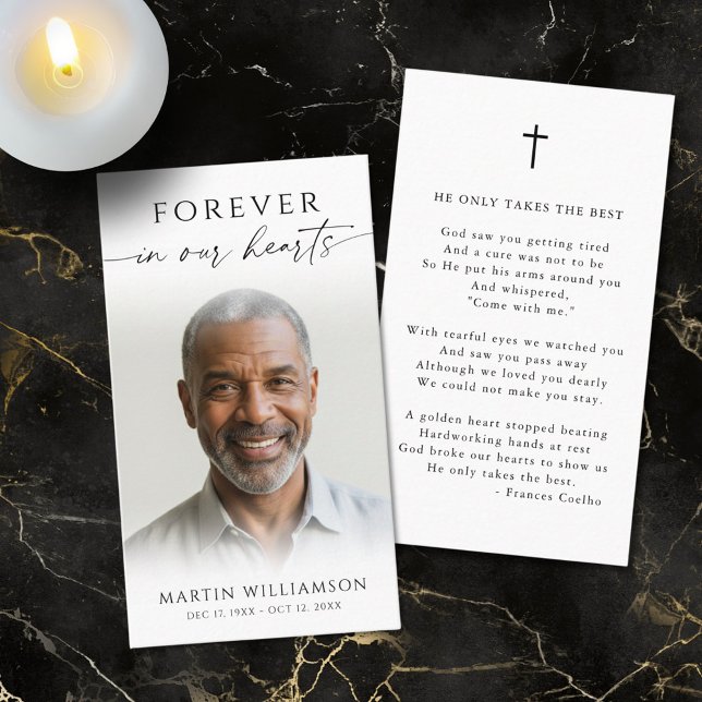 Funeral Forever Hearts Photo Cross Prayer Card (Creator Uploaded)