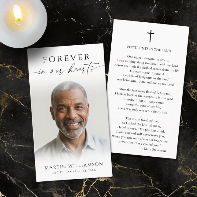 Funeral Forever Hearts Photo Cross Prayer Card (Creator Uploaded)