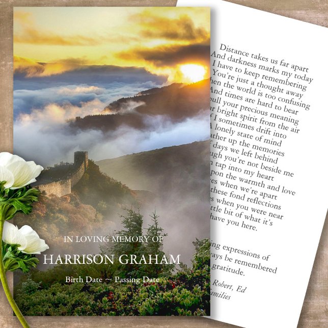 Funeral Great Wall Memorial Prayer Sympathy Cards (Forever in our hearts, celebration of life, in loving memory of, prayer cards for bereavement)