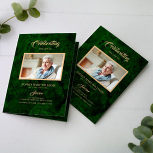 Funeral Green & Gold Calligraphy  Memorial Program Programme