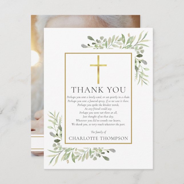 Funeral Greenery Christian Photo Poem Thank You Card (Front/Back)