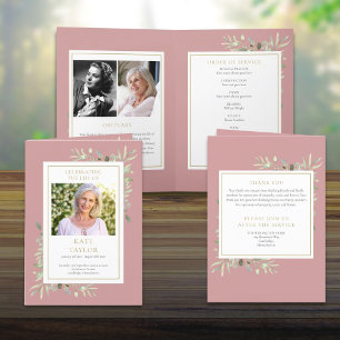 Funeral Greenery Memorial Folded Order Of Service Programme