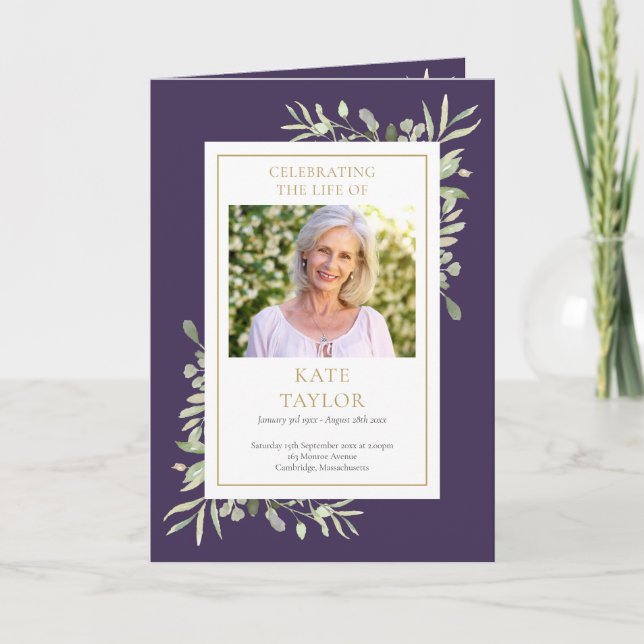 Funeral Greenery Memorial Order Of Service Folded Programme (Front)