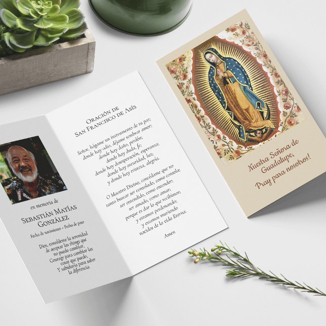 Funeral Guadalupe Spanish Prayer Sympathy Cards (catholic, religious, celebration of life, in loving memory of, prayer cards for bereavement)