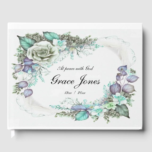 Funeral Guest Book Floral on white Customisable (Front)