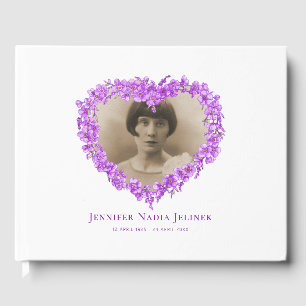 Funeral guest book forget-me-nots flowers purple