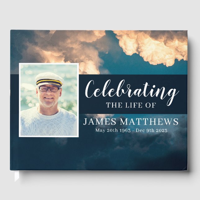 Funeral Guest Book with Stunning Blue Sky & Clouds (Front)