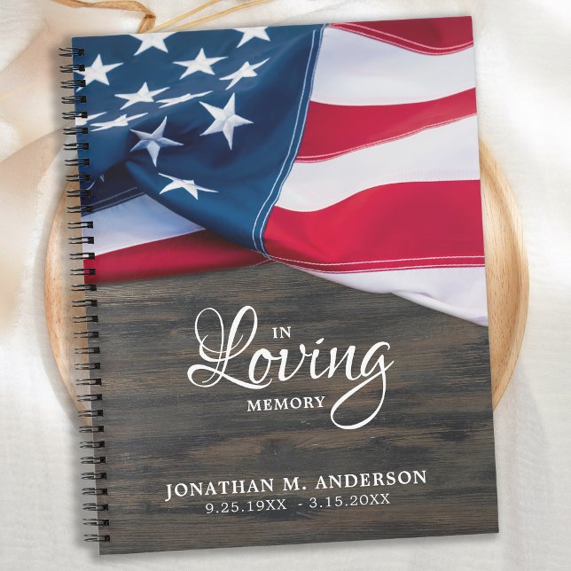 Funeral Guestbook American Flag Memorial Patriotic Notebook (Creator Uploaded)