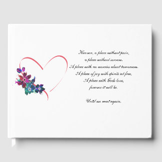 Funeral Guestbook heart and flowers.
