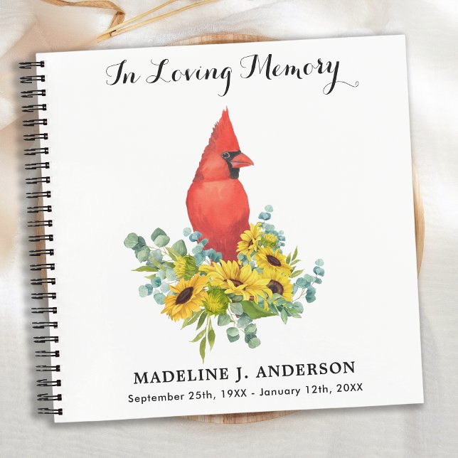 Funeral Guestbook Memorial Sunflowers Cardinal Notebook (Creator Uploaded)