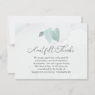 Funeral Heartfelt Thanks Watercolor Heart Leaves Thank You Card