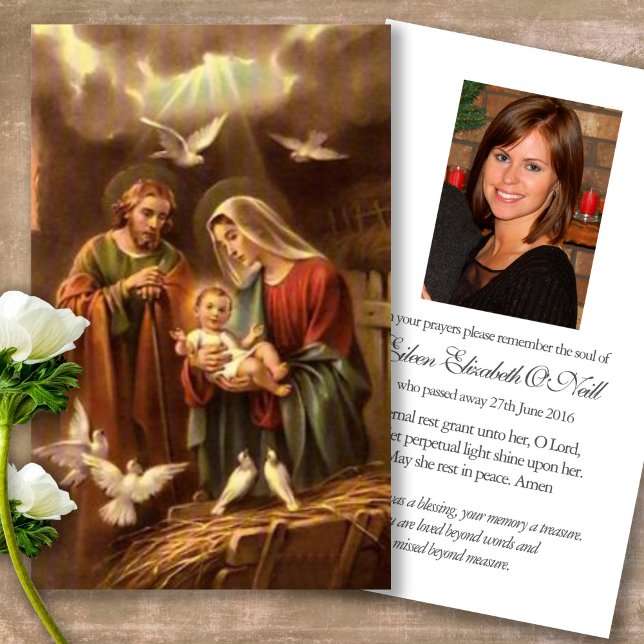 Funeral Holy Family Memorial Prayer Sympathy Cards (catholic, religious, celebration of life, in loving memory of, prayer cards for bereavement)
