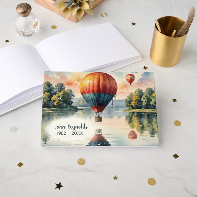 Funeral Hot Air Balloons with Water Reflection  Guest Book (Front Open)