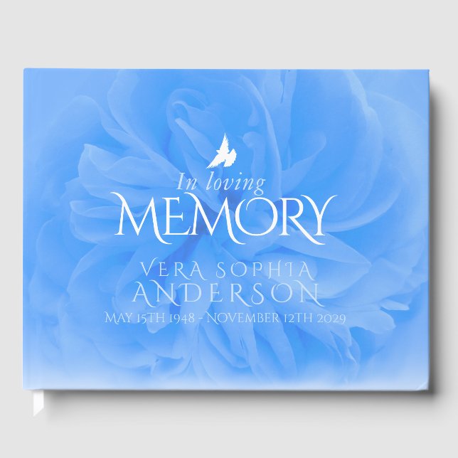 Funeral in loving memory blue rose guest book (Front)