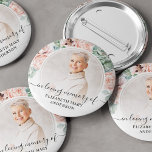 Funeral In Loving Memory Blush Pink Floral Photo 6 Cm Round Badge<br><div class="desc">The perfect button for friends and family to wear at a funeral with an image of your loved one and the words "in loving memory" and their name. The design features a blush pink watercolor floral design.</div>