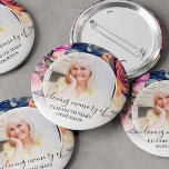 Funeral In Loving Memory Moody Floral Photo 6 Cm Round Badge<br><div class="desc">The perfect button for friends and family to wear at a funeral with an image of your loved one and the words "in loving memory" and their name. The design features a moody watercolor floral design.</div>