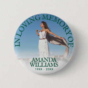 Funeral In Loving Memory Photo Dark Green 6 Cm Round Badge