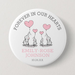 Funeral In Loving Memory   Pink Hearts Elephants 7.5 Cm Round Badge