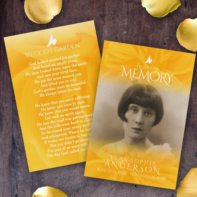 Funeral in loving memory rose prayer poem yellow (Creator Uploaded)
