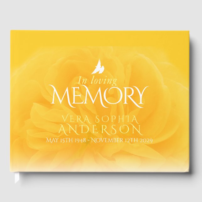 Funeral in loving memory rose yellow guest book (Front)