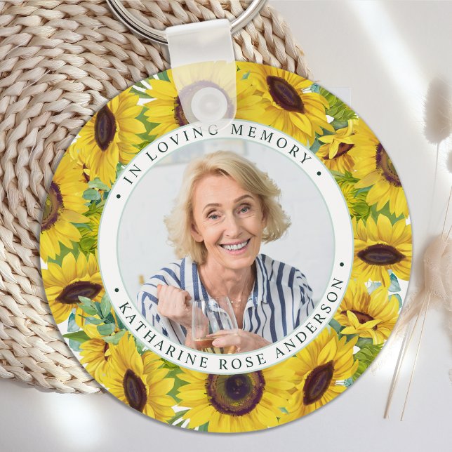 Funeral In Loving Memory Sunflower Photo Memorial  Key Ring (Creator Uploaded)
