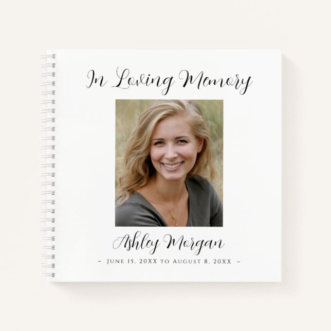 Funeral, In Loving Memory, White, Name Dates Photo Notebook (Front)