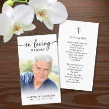 Funeral In Memory Photo Cross Prayer Card